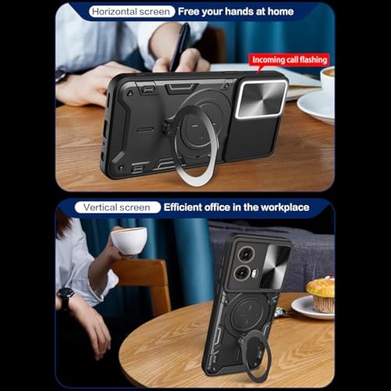 Armor Case for Motorola Moto G85 with Slide Camera Cover for Men, Military Grade Shockproof Case with Rotatable Big Ring Kickstand for Motorola Moto G85 5G JS, Black - Image 5